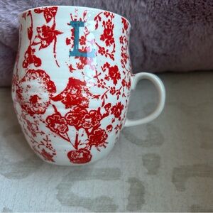 Anthropologie monogram “L” mug from heirloom collection red/cream
